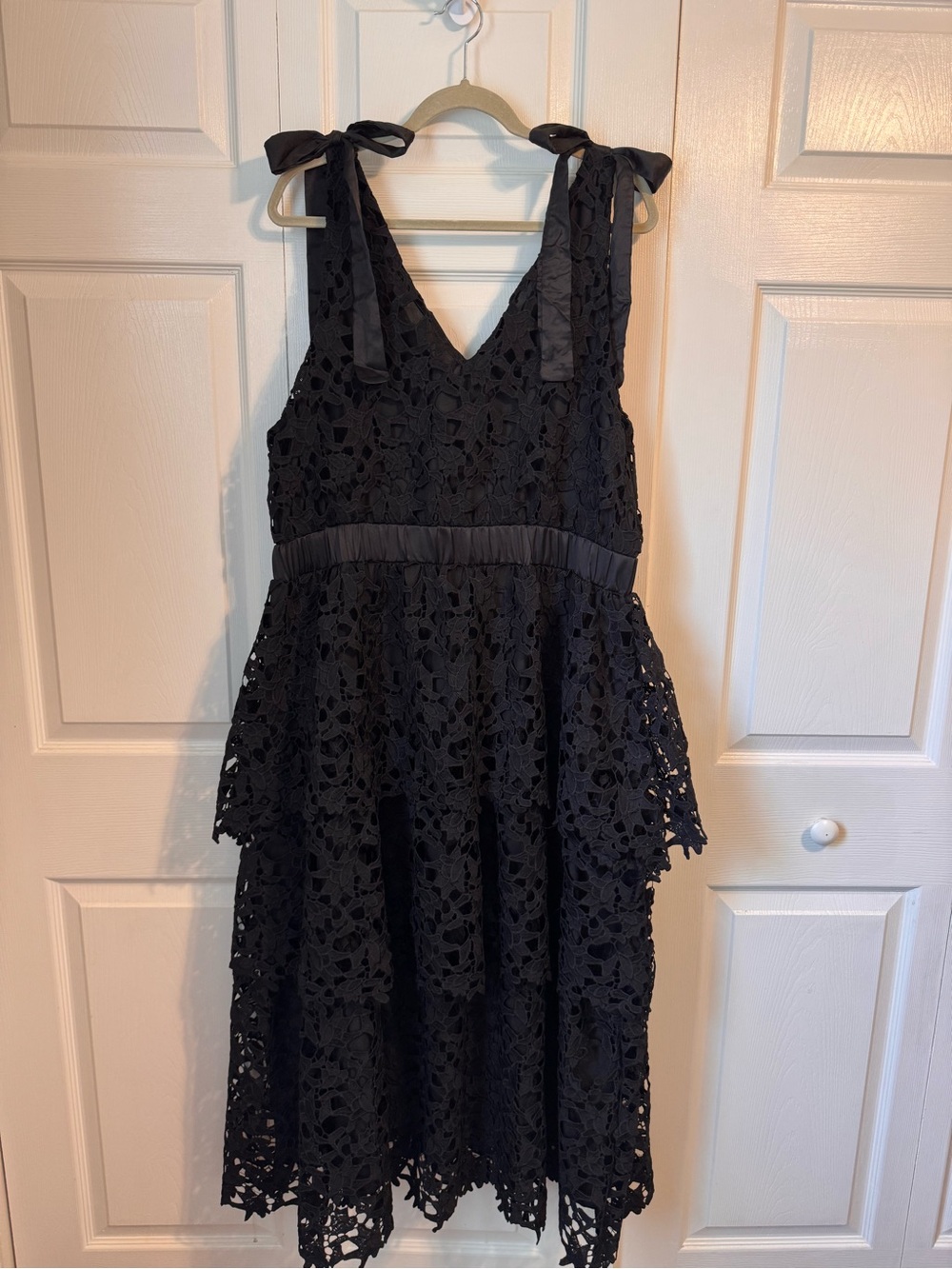 Black Lace Tie-Shoulder V-Neck Dress Chic Soul 3X